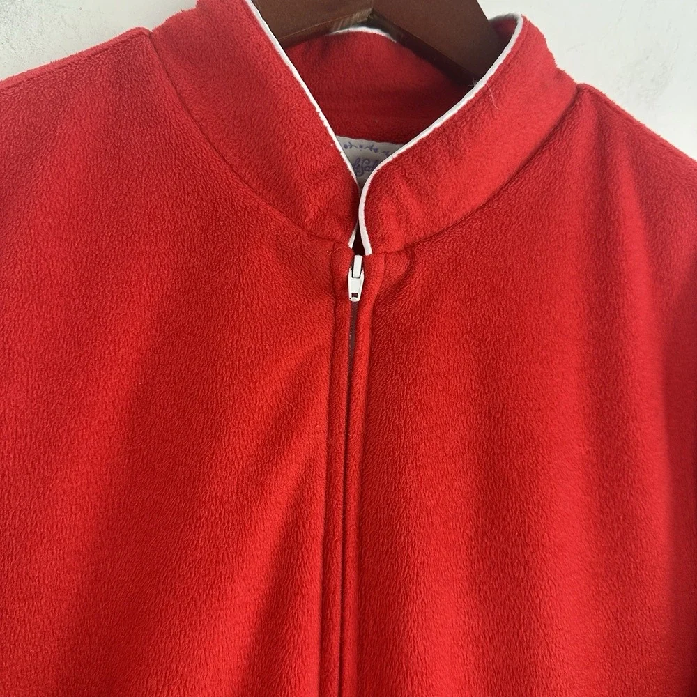 VTG Lanz of Salzburg Robe Housecoat Med Full Zip Lounger Red Embroidered Cottage